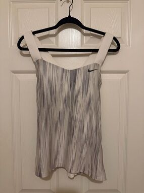 Nike White & Gray Striped Performance Tank Top